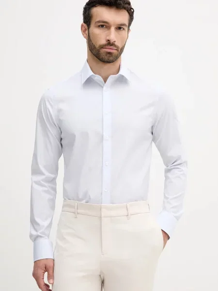 Риза Calvin Klein с кройка по тялото с класическа яка синьо