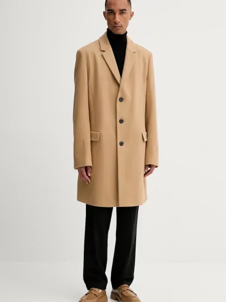 HUGO płaszcz z wełną zielony