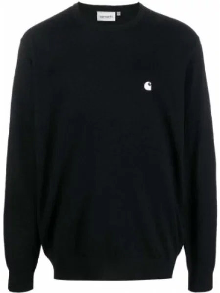 Pulover Carhartt Wip cu broderie cu decolteu în U albastru