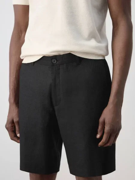 Bermudy slim fit z lnu Mężczyzna 40 MANGO MAN czarny