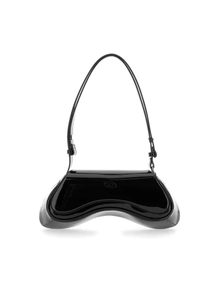 Lakierowana lniana torebka crossbody Diesel czarna