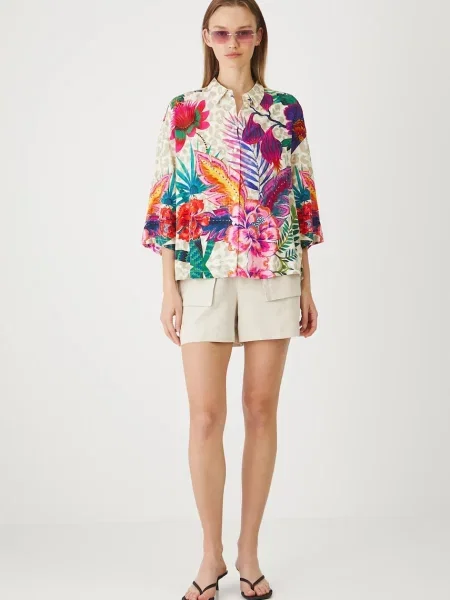 Лляні шорти Medicine однотонна висока посадка бежевий