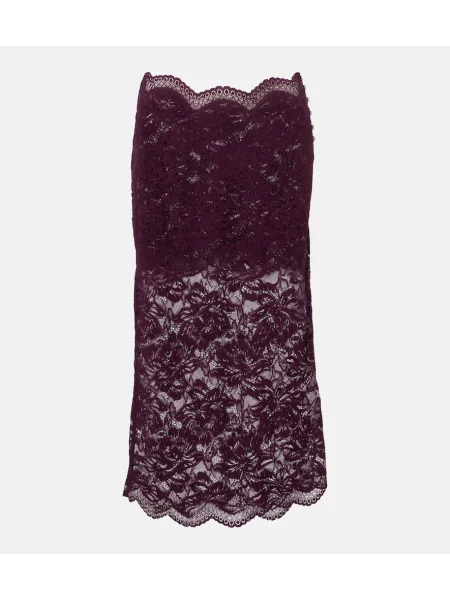 Fustă midi Rabanne cu model floral din dantelă violet