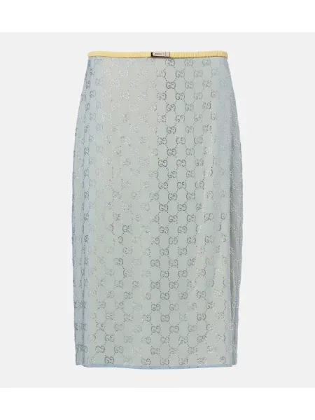 Svileno midi krilo Gucci modra