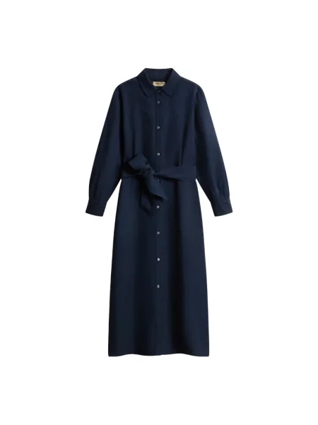 Lniana sukienka lniana Woolrich garniturowa niebieska