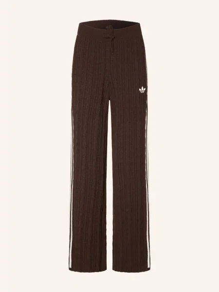 Adidas Originals Pletené Kalhoty tmavě hnědá bílá