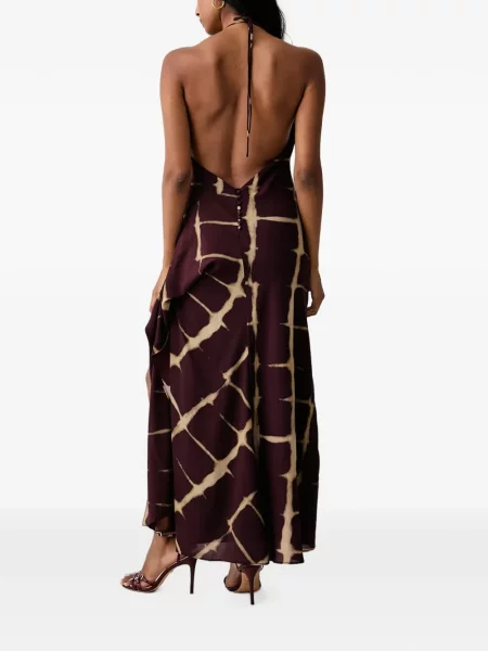 Rochie maxi Bardot în carouri cu imagine violet