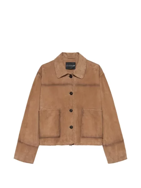 Długa kurtka skórzana Studio Ar brązowa