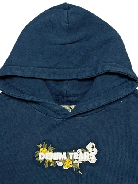 Hanorac cu glugă Denim Tears cu model floral cu autograf albastru