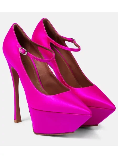 Pantofi cu toc Amina Muaddi din satin cu platformă roz