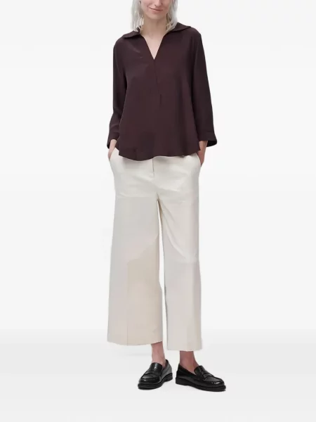 Bluza Benetton s V-izrezom 3/4 rukavi smeđa