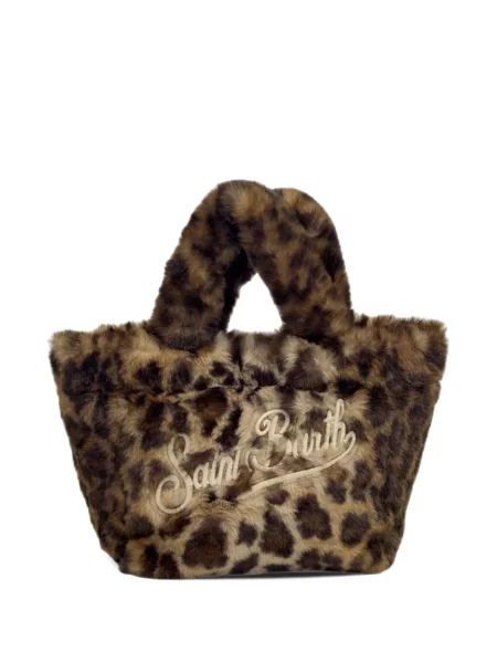 Geantă shopper Mc2 Saint Barth cu imagine cu model leopard cu blană maro