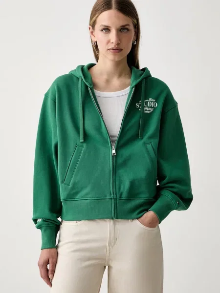Tommy Hilfiger hanorac cu glugă pentru femei cu verde