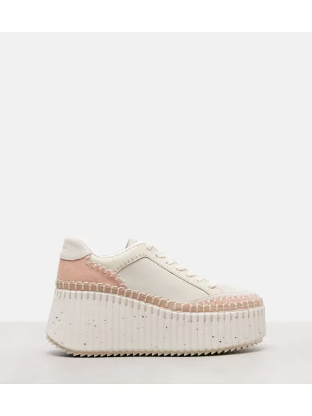 Sneakerși Chloé Nama din piele cu pană bej