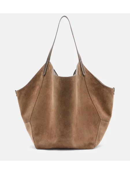 Geantă shopper Brunello Cucinelli din piele de căprioară bej