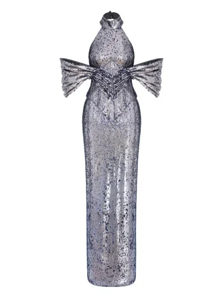 Maksi sukienka maxi Mitiliane Couture z cekinami garniturowa srebrna