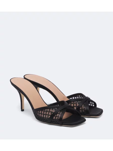Papuci tip mules Malone Souliers cu perle din satin negru