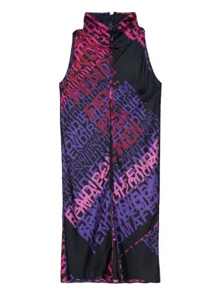 Hedvábné oblekové šaty Fendi Pre-owned s potiskem růžové