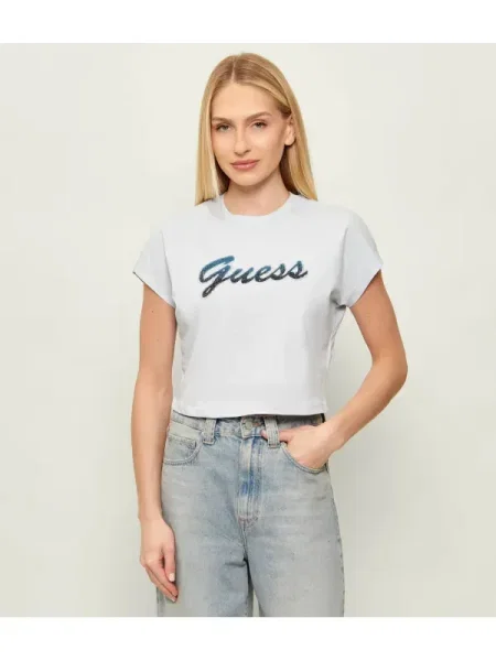 GUESS Tricou SCRIPT | Cropped Fit albastru