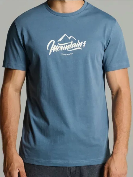 Sinsay Koszulka regular z nadrukiem niebieski