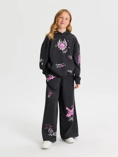 Sinsay Tepláková mikina hoodie s potiskem Stitch šedá