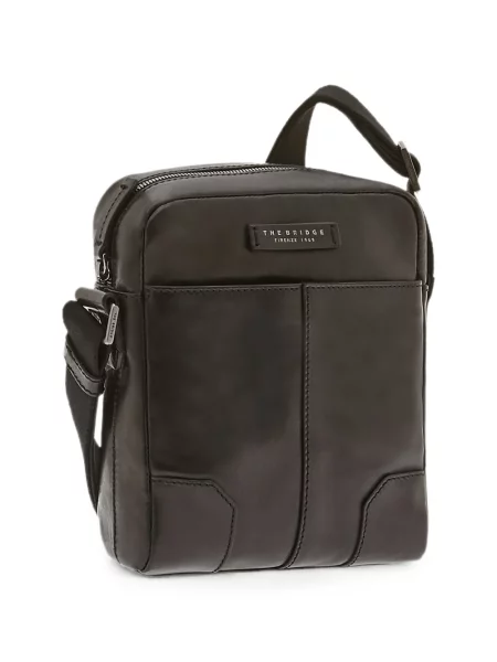 Geantă crossbody The Bridge din piele cu autograf negru