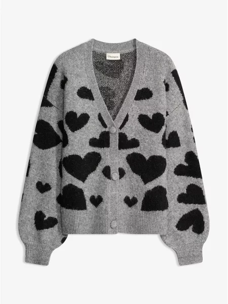 Sweter rozpinany z dekoltem w serek szary