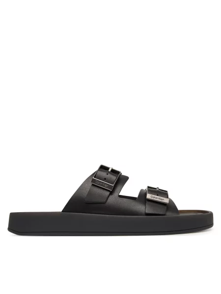 Чехли Calvin Klein Ergon Double Bar Sandal Lth черен