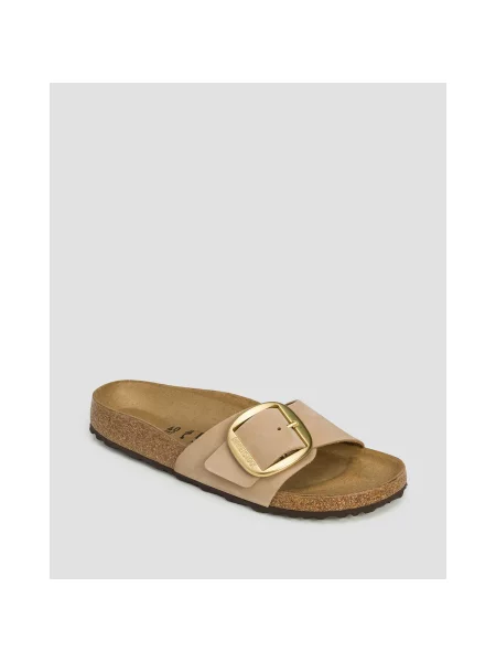 Klapki Birkenstock skórzane na sprzączkę brązowe