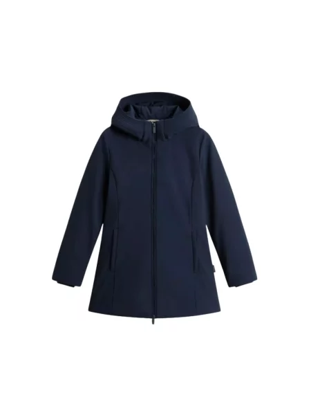 Lniana kurtka puchowa Woolrich niebieska