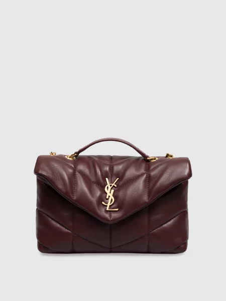 Бордова шкіряна сумка крос-боді Toy PUFFER Saint Laurent