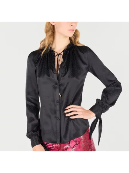 Jedwabna koszula Roberto Cavalli w wężowy wzór czarna