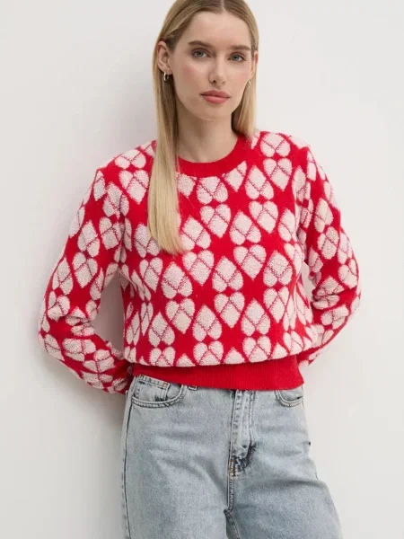 United Colors of Benetton sweter z domieszką wełny czerwony