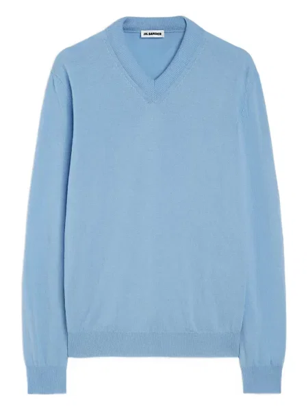 Pulover Jil Sander cu decolteu în V albastru