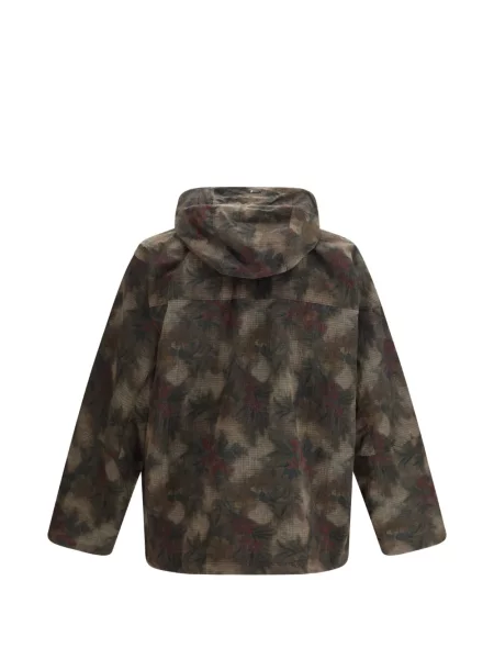 Palton Herno cu model floral cu glugă verde