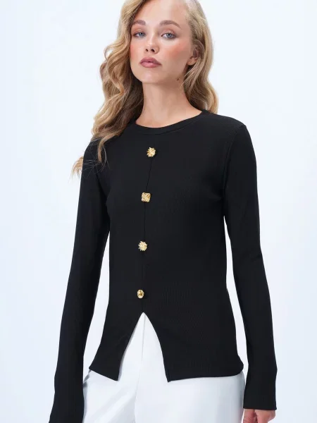 Trend Alaçatı Stili Majica zlata črna