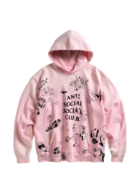 Hanorac cu glugă Anti Social Social Club cu imagine roz