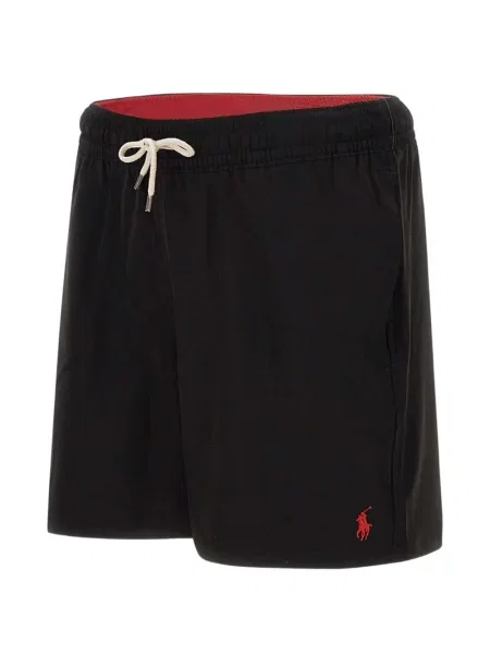 Široké plisované džínové šortky Polo Ralph Lauren s výšivkou červené