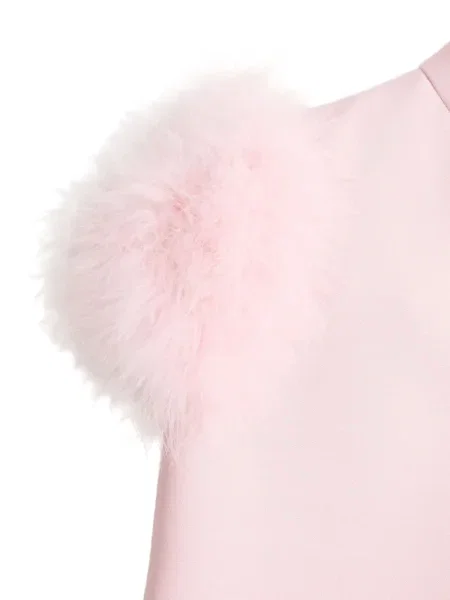 Костюм мини рокля Valentino Garavani с пера от креп розово