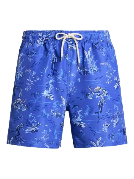 Slip de baie Polo Ralph Lauren alergare cu cordon cu imagine alb