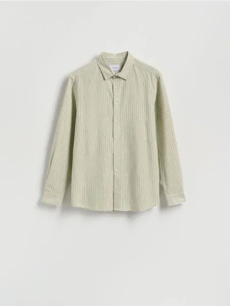 Reserved Cămașă regular cu adaos de in verde-pal verde