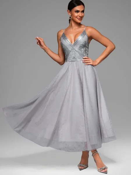 Rochie de seară Edoti de costum gri