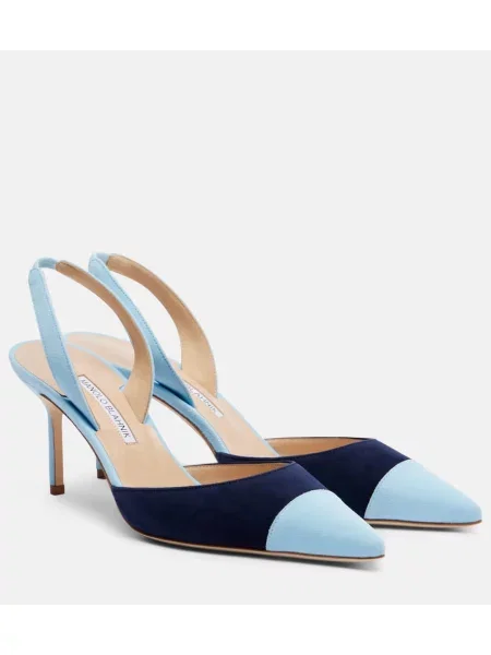 Pantofi cu toc Manolo Blahnik din piele de căprioară slingback albastru