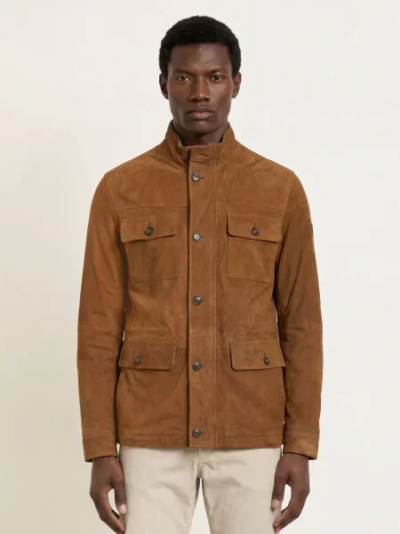 Hackett London Kožená Bunda Fieldjacket hnědá