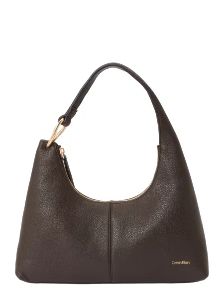 Geantă Calvin Klein Slouchy Leather Shoulder Bag maro