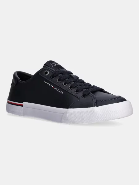 Tommy Hilfiger Usnjene superge CORE CORPORATE VULC LEATHER modra