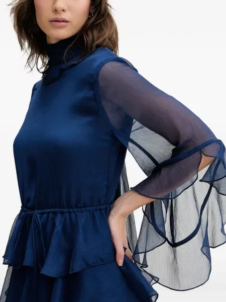 Rochie Bardot cu volane albastru