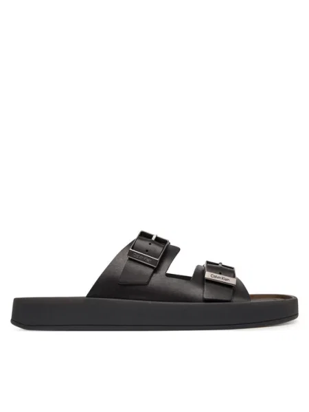 Calvin Klein Klapki Ergon Double Bar Sandal Lth czarny
