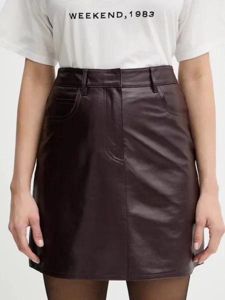 Weekend Max Mara fustă de piele ONCIA mini drept bordo