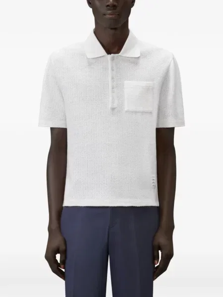 Tricou polo Thom Browne de in alb
